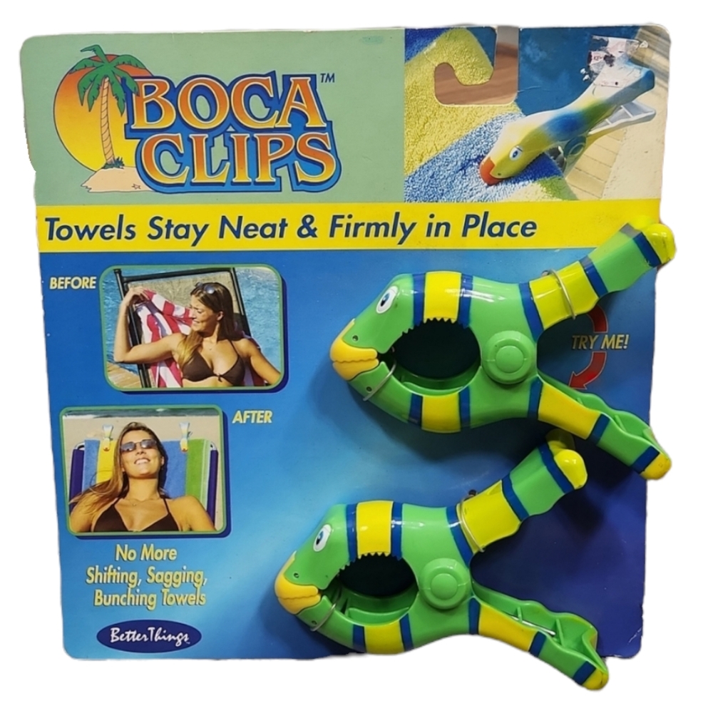 NIP Boca Clips Tropical Fish Beach Towel Clips - 2 Pack Green/Yellow